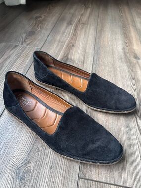 Franco Sarto Black Suede Loafers Flats Size 8.5, EUC